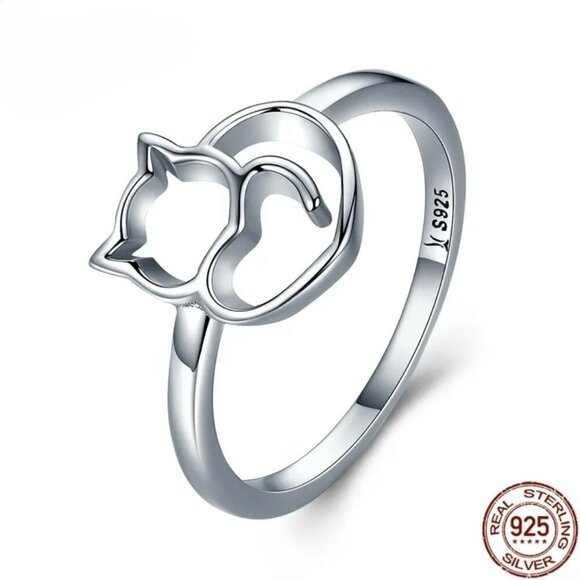 NWT Dainty Cat Ring SZ.8 S925 Sterling Silver Whimsical Cat Lover Gift Delicate - Picture 5 of 7